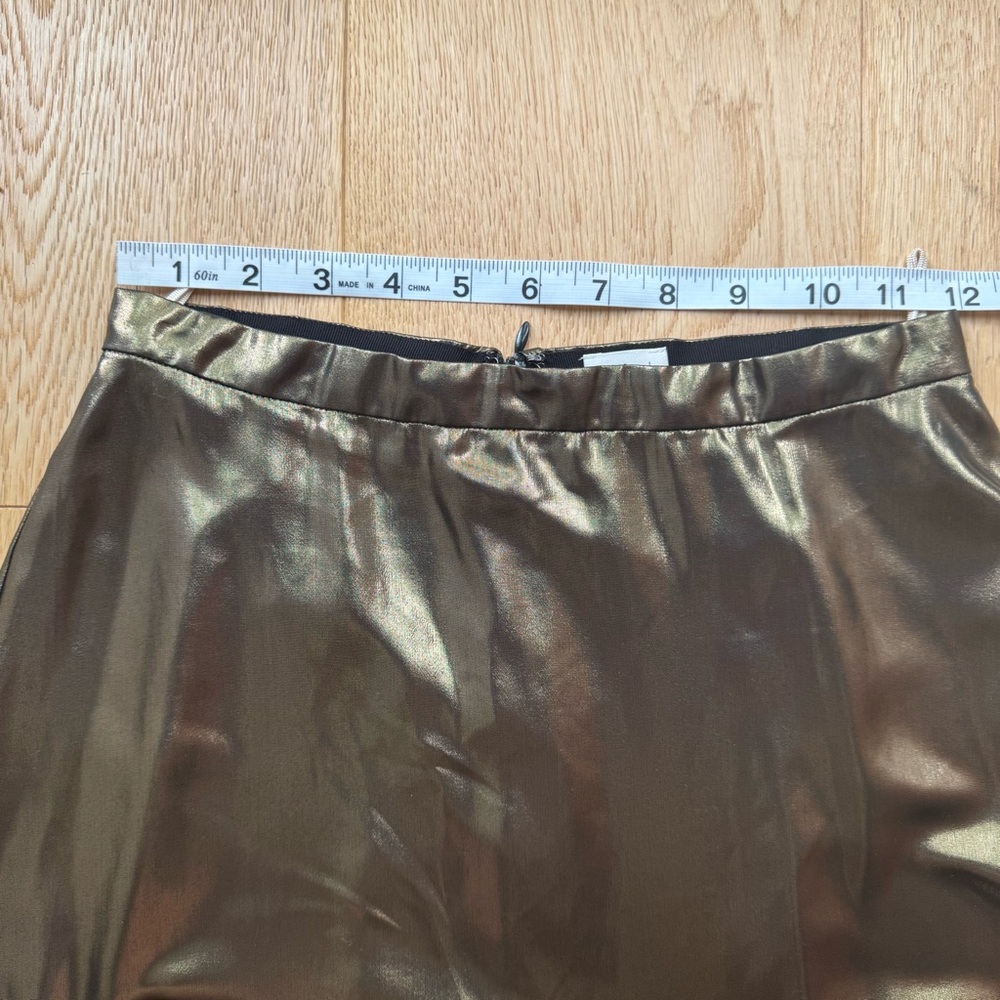 ARITZIA WILFRED METALLIC GOLD FOIL SATIN MIDI  SKIRT - 2 - Picture 6 of 9
